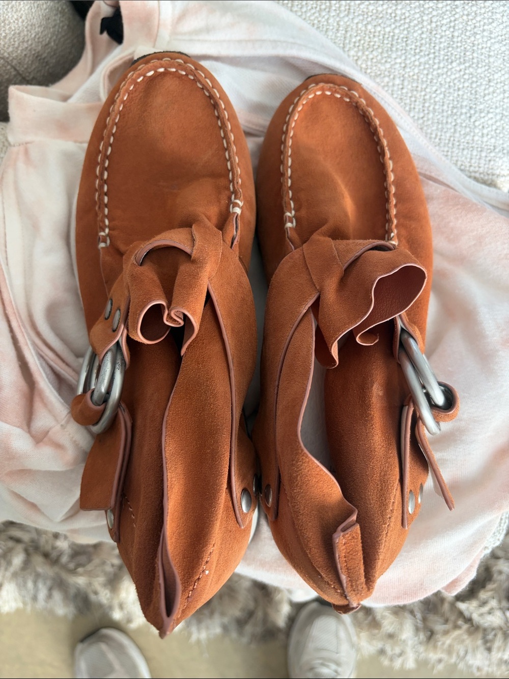 10 Crosby Derek Lam Women's Suede Moccasin Loafers in Burnt Orange